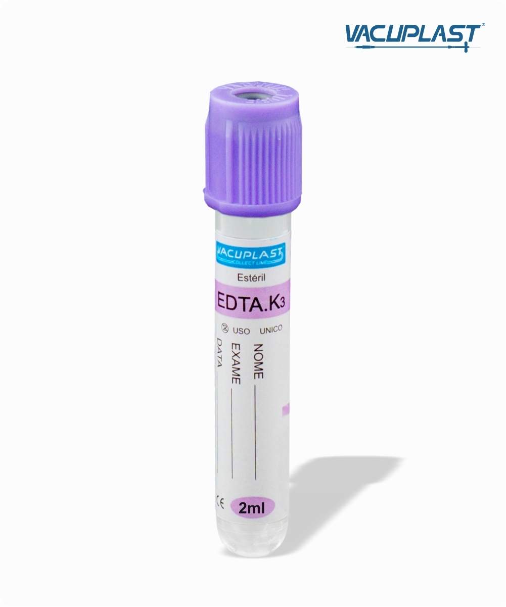 Tubo para coleta de sangue a vácuo VIDRO com  EDTA K3 2mL